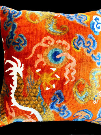 TIBET HOME Dragon Tail with Bat Pillow - Orange