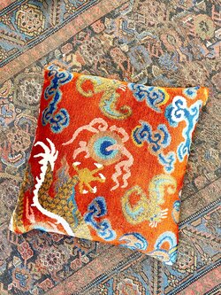 TIBET HOME Dragon Tail with Bat Pillow - Orange