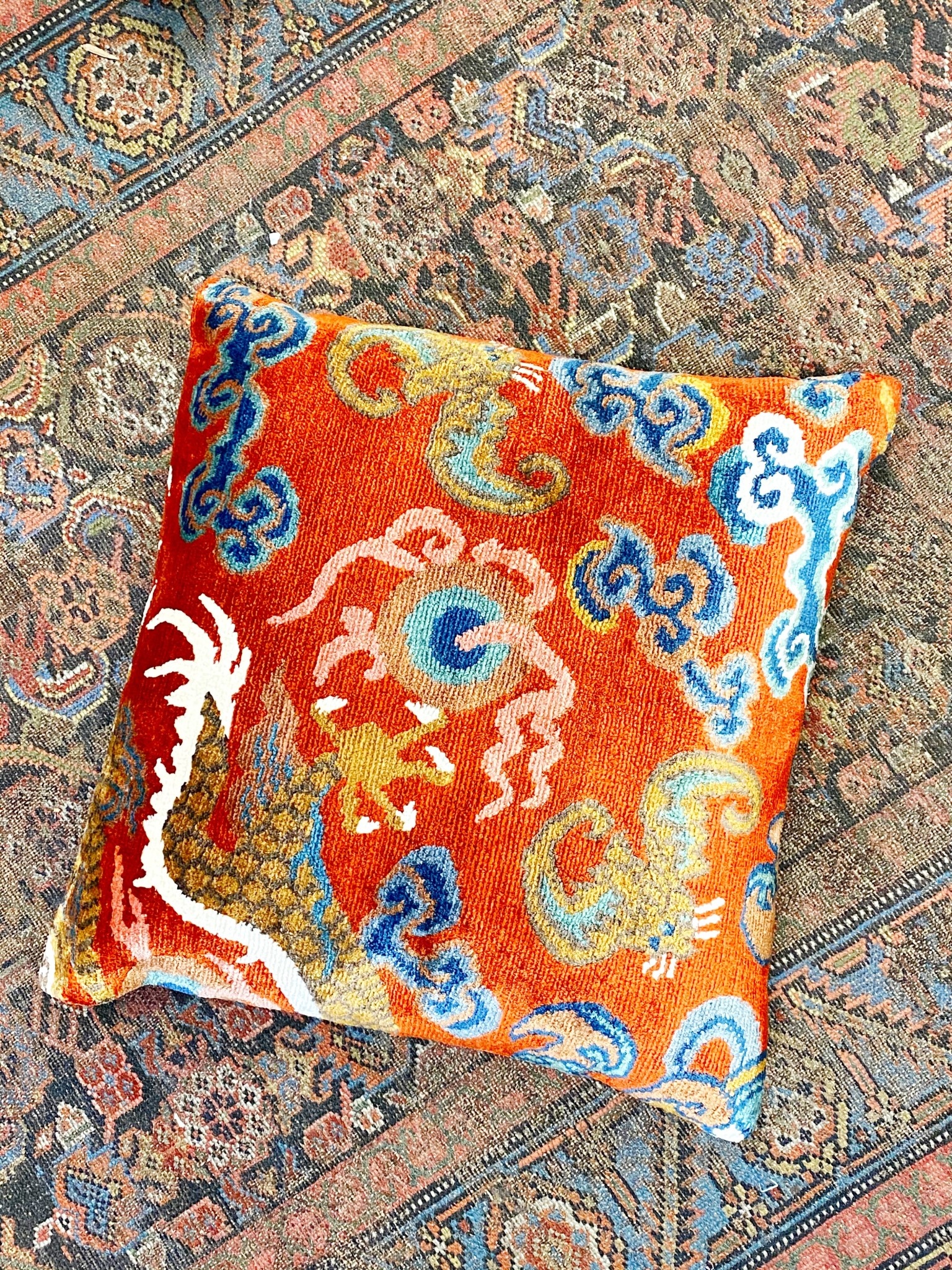 TIBET HOME Dragon Tail with Bat Pillow - Orange