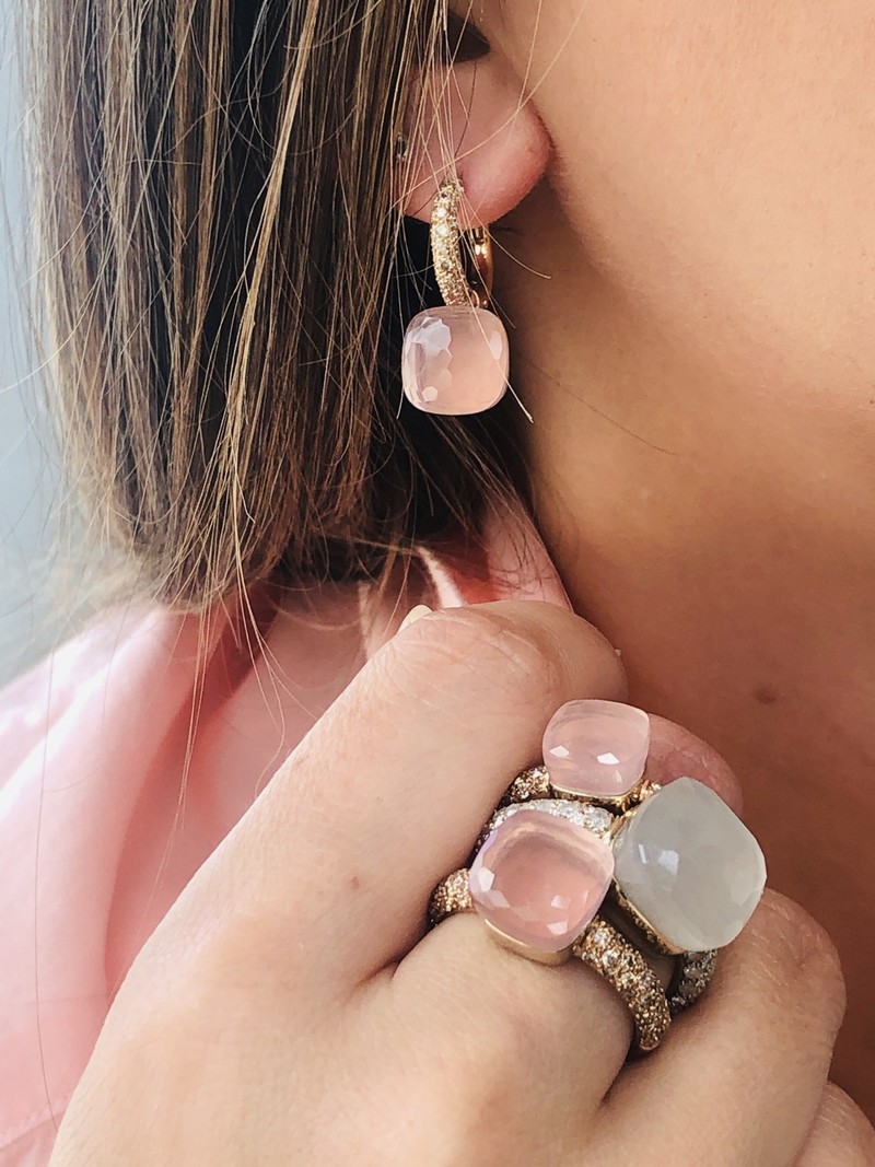 POMELLATO Nudo Brown Diamond and Rose Quartz and Chalcedony Earrings