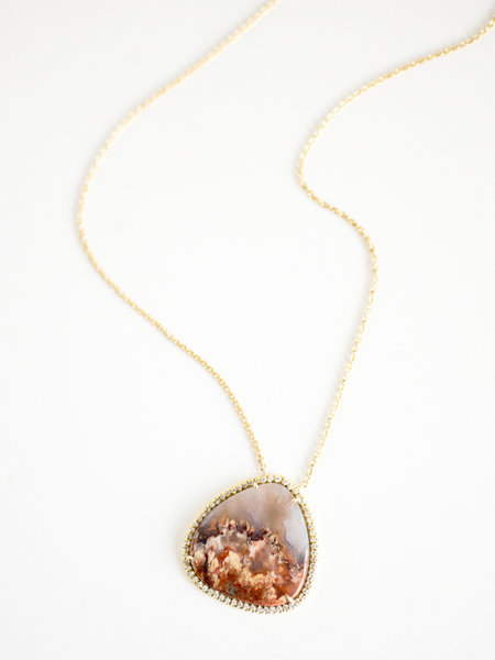 Micro Pave Primordial Agate Pendant Necklace