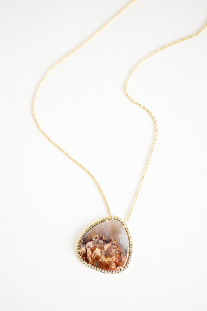 LAUREN K Micro Pave Primordial Agate Pendant Necklace