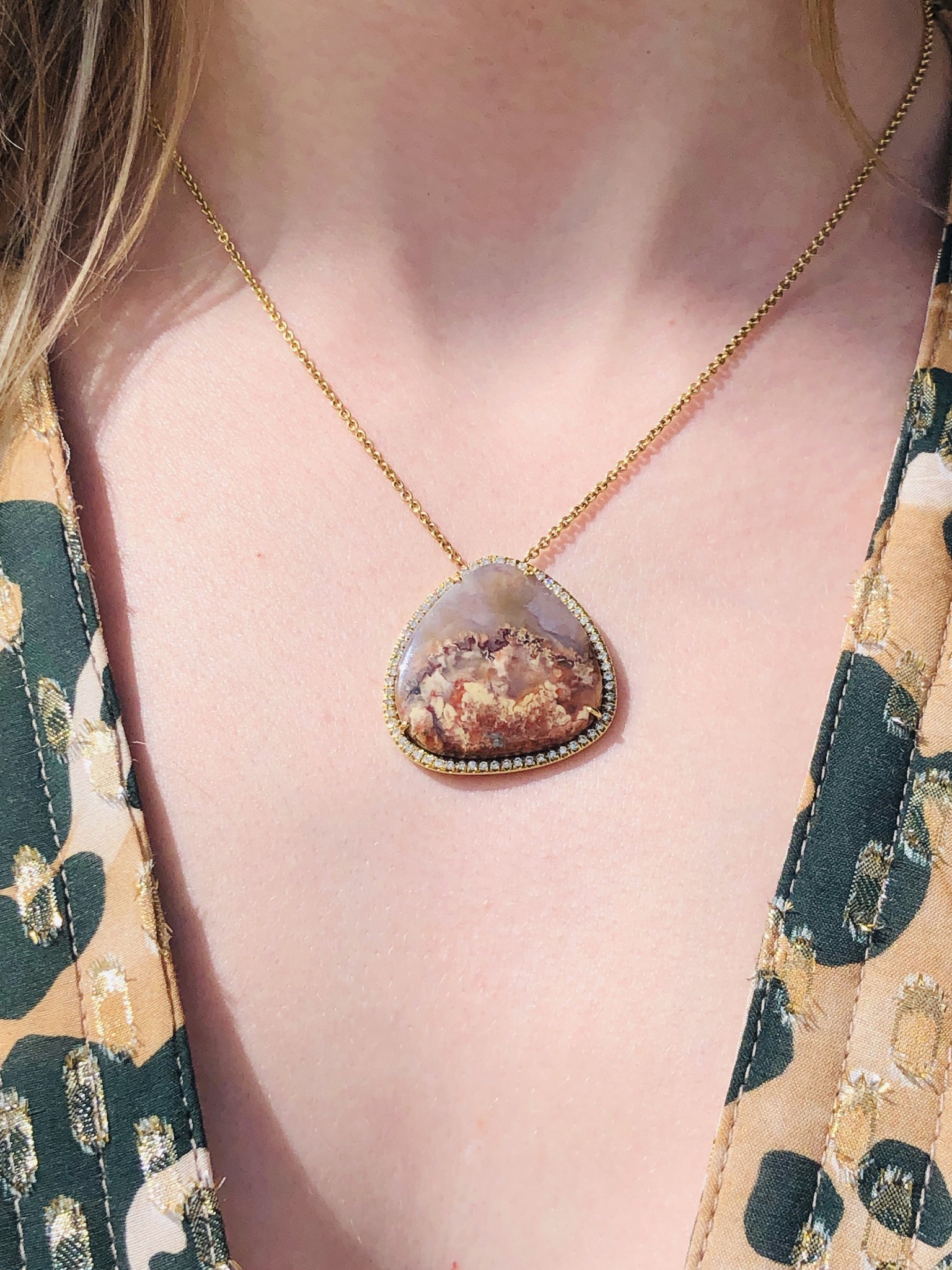 LAUREN K Micro Pave Primordial Agate Pendant Necklace