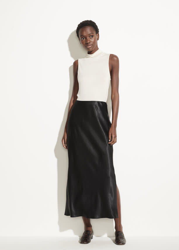 VINCE Satin Side Slit Slip Skirt