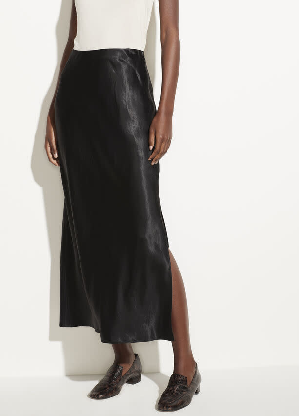 VINCE Satin Side Slit Slip Skirt