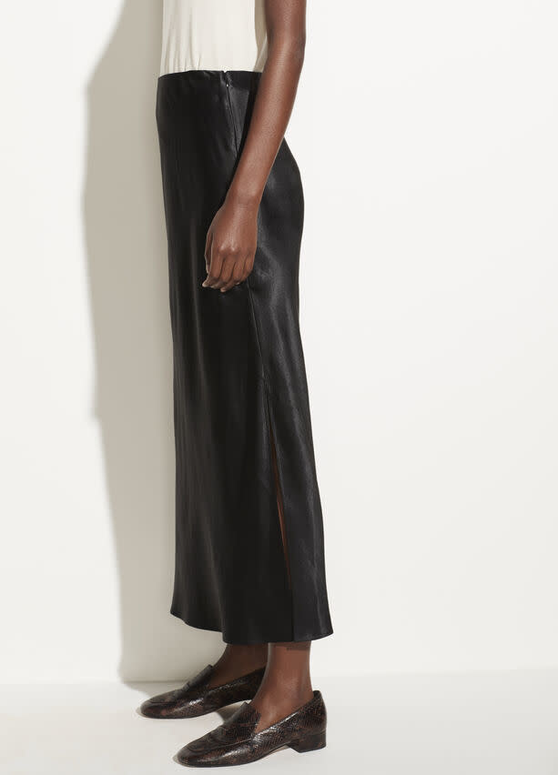 VINCE Satin Side Slit Slip Skirt