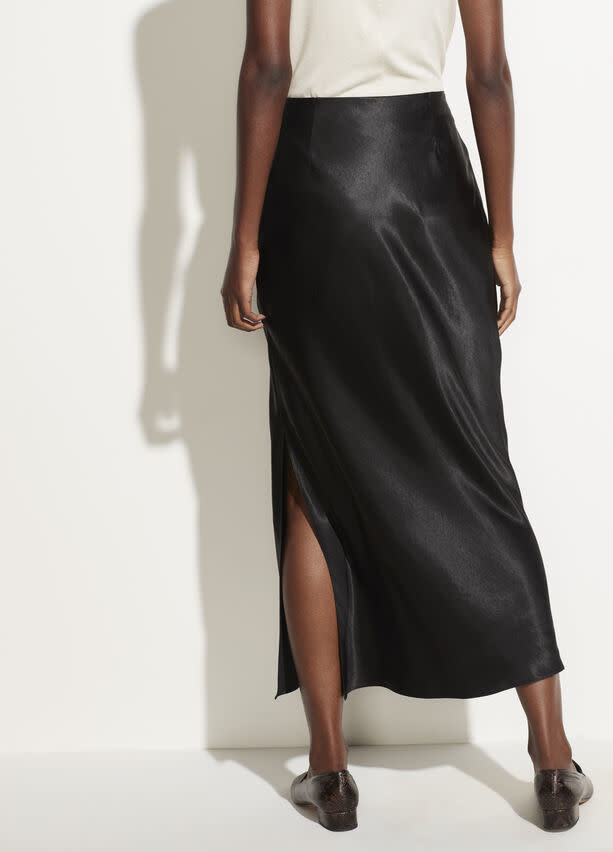 VINCE Satin Side Slit Slip Skirt