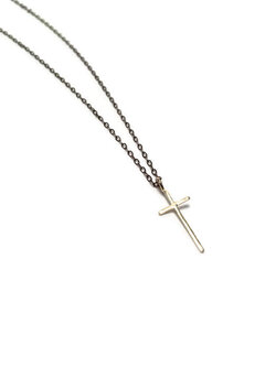SHANNON JOHNSON Gold Signature Cross on Oxidized Chain Necklace