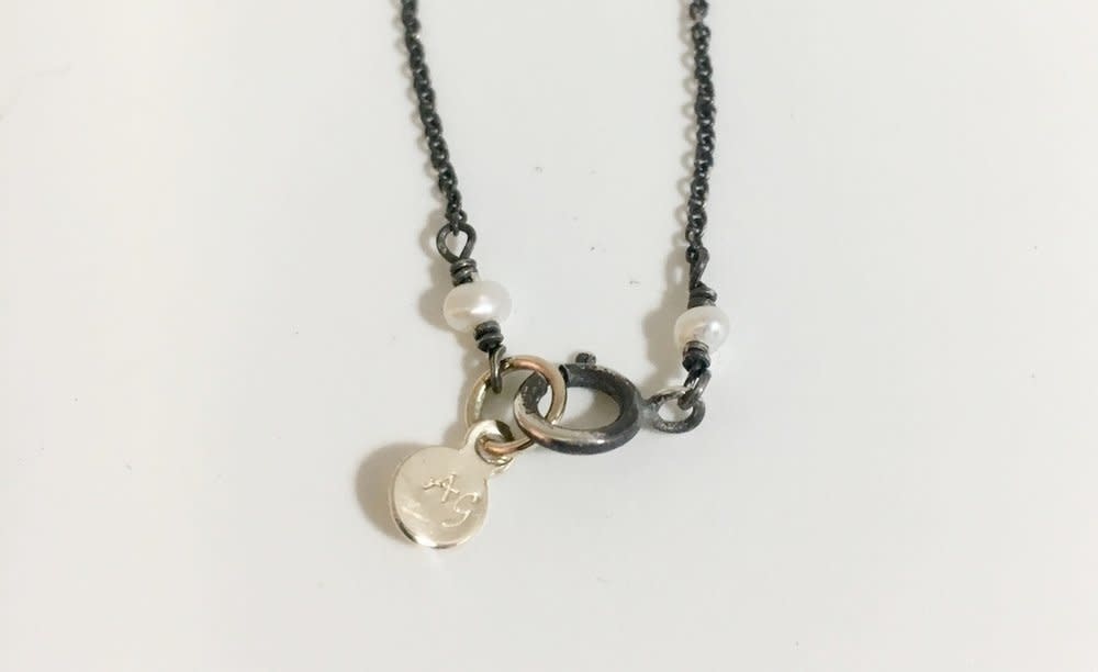 SHANNON JOHNSON Gold Signature Cross on Oxidized Chain Necklace