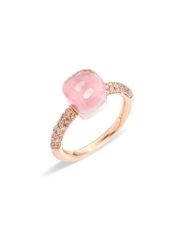 POMELLATO Nudo Rose Quartz Petit Ring with Chalcedony and Brown Diamonds