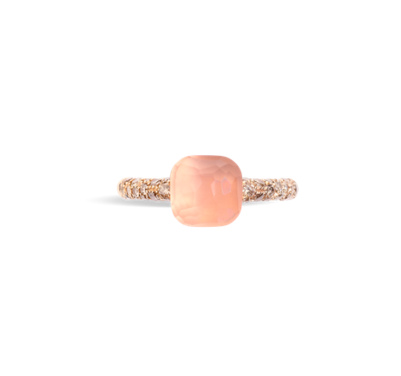 POMELLATO Petit Nudo Brown Diamond and Rose Quartz with Chalcedony Ring