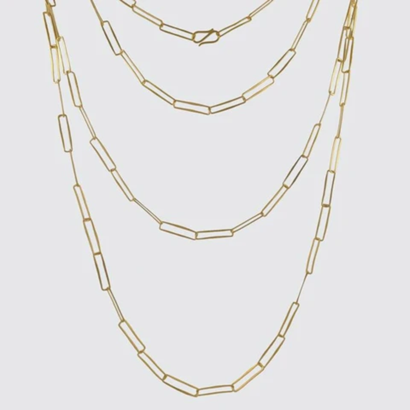 JANE DIAZ 60" Paper Clip Hammered Chain Necklace