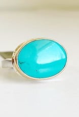 JAMIE JOSEPH Small Oval Smooth Hubei Turquoise Ring - Size 6.75
