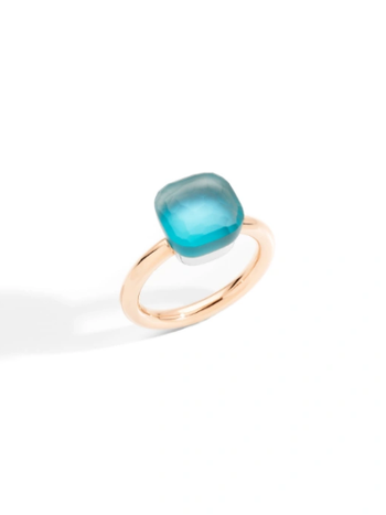 POMELLATO Classic Nudo Sky Blue Topaz Gelé with Mother of Pearl & Turquoise Ring