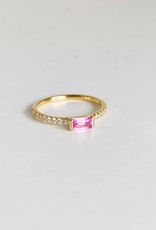 302 COLLECTION Pink Sapphire Baguette and Diamond Ring  - Size 7