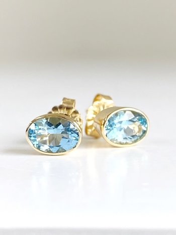 302 COLLECTION 14K Bezel Oval Aquamarine Stud Earrings