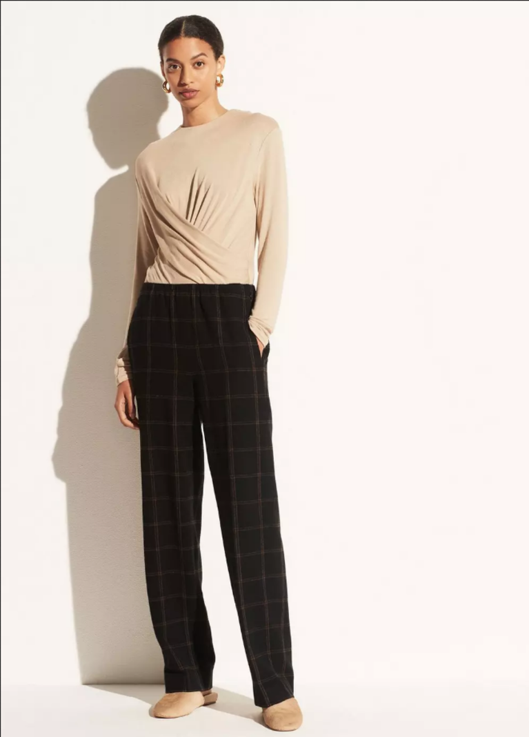 VINCE Flannel Plaid Wide Leg Pant