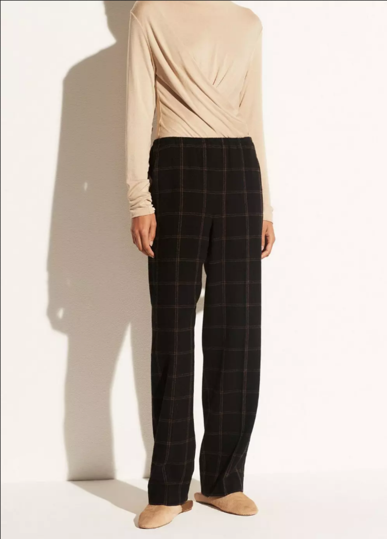 VINCE Flannel Plaid Wide Leg Pant