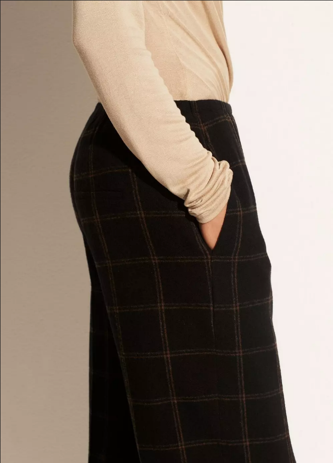 VINCE Flannel Plaid Wide Leg Pant