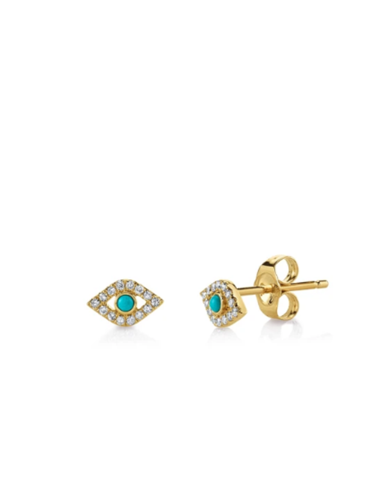 SYDNEY EVAN Turquoise and Diamond Small Bezel Evil Eye Stud Earrings