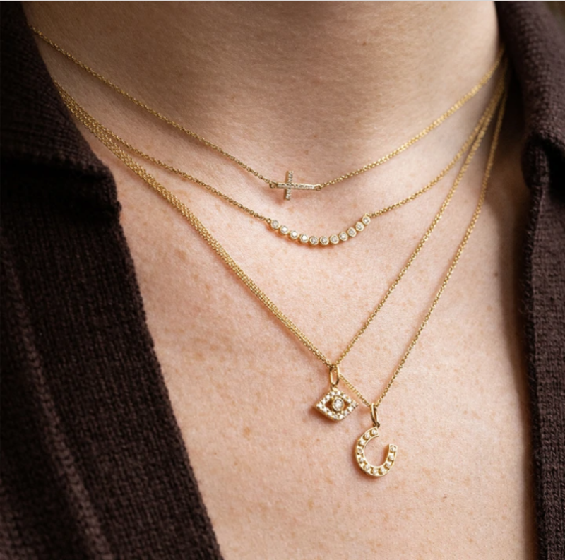 14K Pave Diamond Small Sideways Cross 