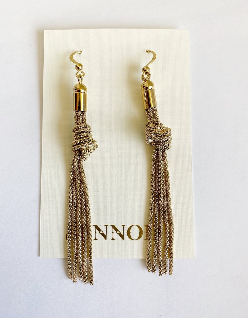 SENNOD Gold Knot Tassel Earrings