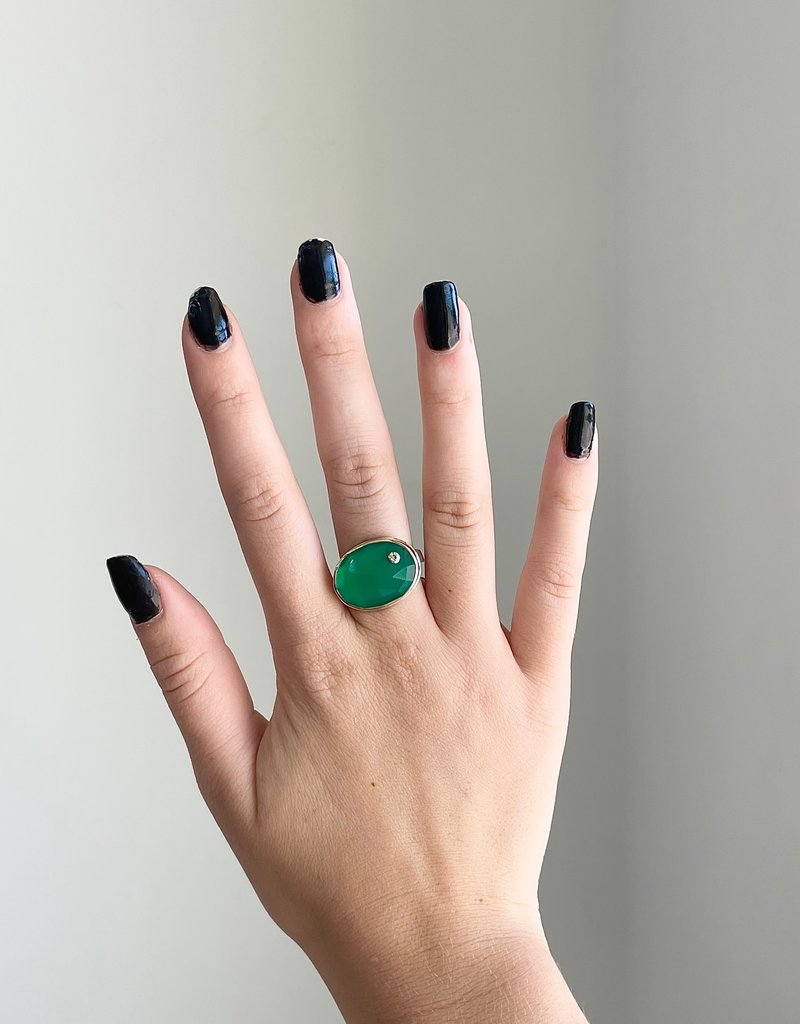 JAMIE JOSEPH Oval Green Onyx with Diamond Ring