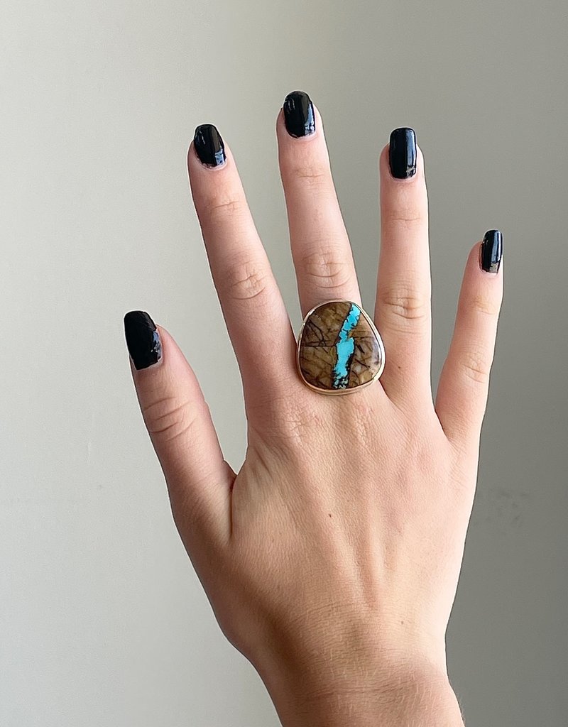 JAMIE JOSEPH Large Vertical Asymmetrical Royston Turquoise Ring - Size 8