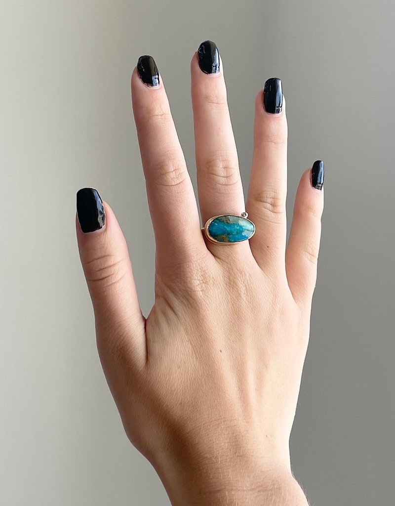 JAMIE JOSEPH Asymmetrical Peruvian Opal & Satellite Diamond Ring - Size 7