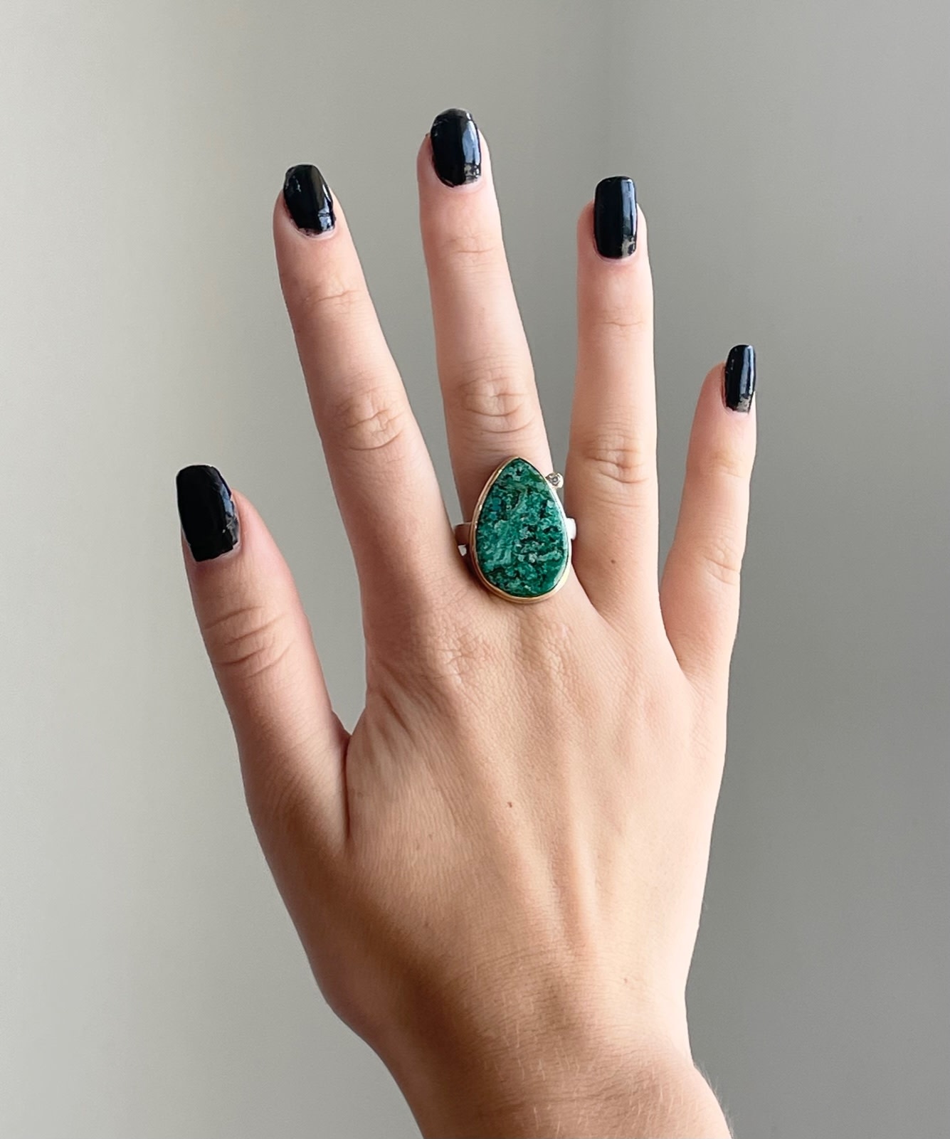 JAMIE JOSEPH Vertical Teardrop Chrysocolla & Satellite Diamond Ring
