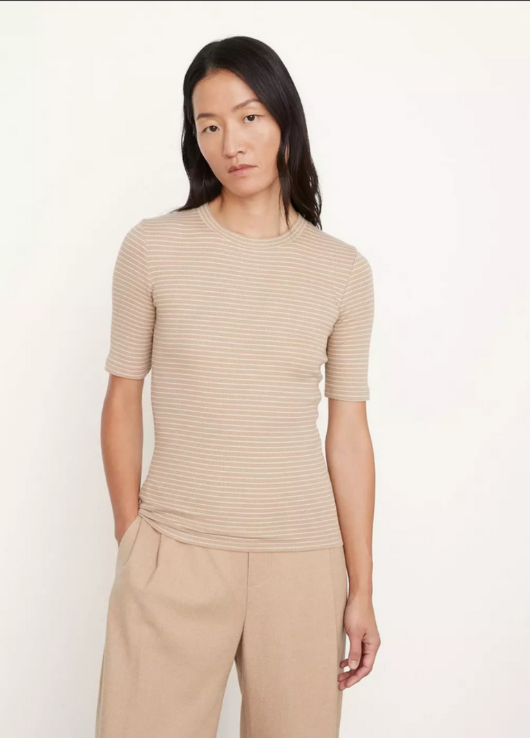 VINCE Striped Elbow Sleeve Crew -