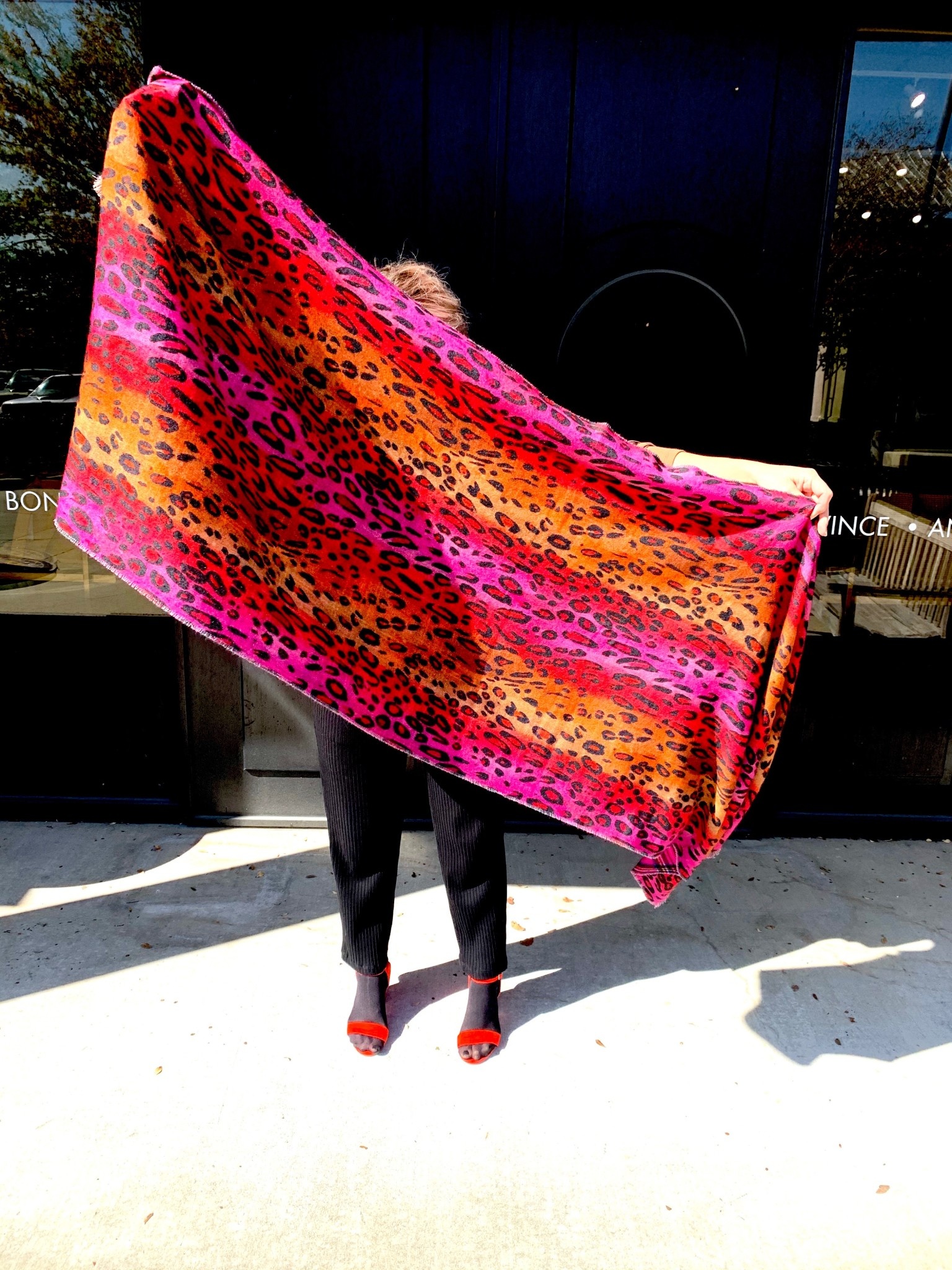 Monferrato Double Sided Scarf - Pink and Red Leopard Print / Plaid