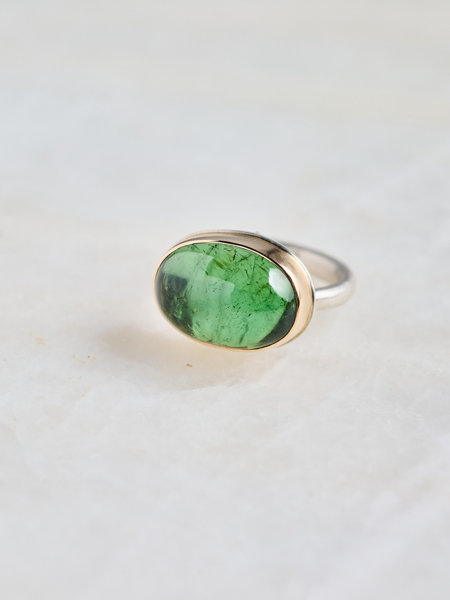Oval Green Tourmaline Ring - Size 7