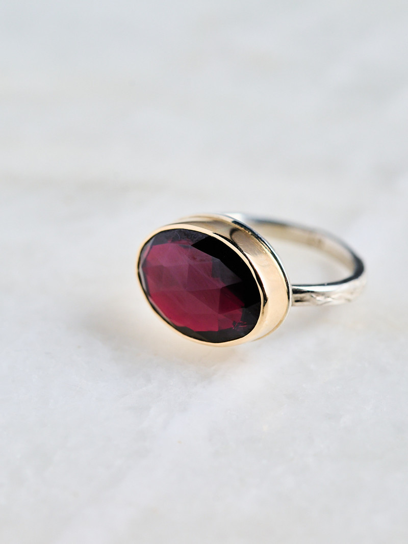 JAMIE JOSEPH Oval Rose Cut Rhodolite Garnet Ring