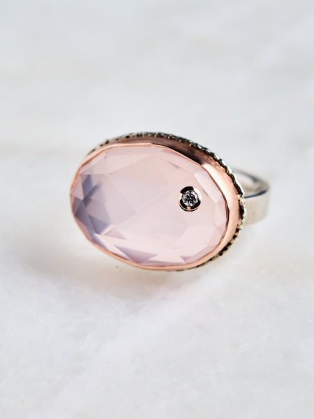 JAMIE JOSEPH Rose Quartz with Diamond Ring