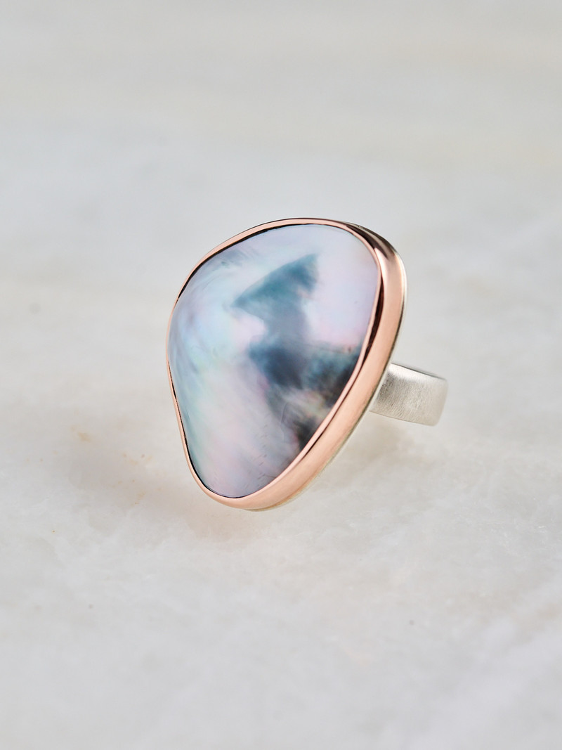 Jamie Joseph  Large Asymmetrical Tahitian Mabe Pearl Ring at