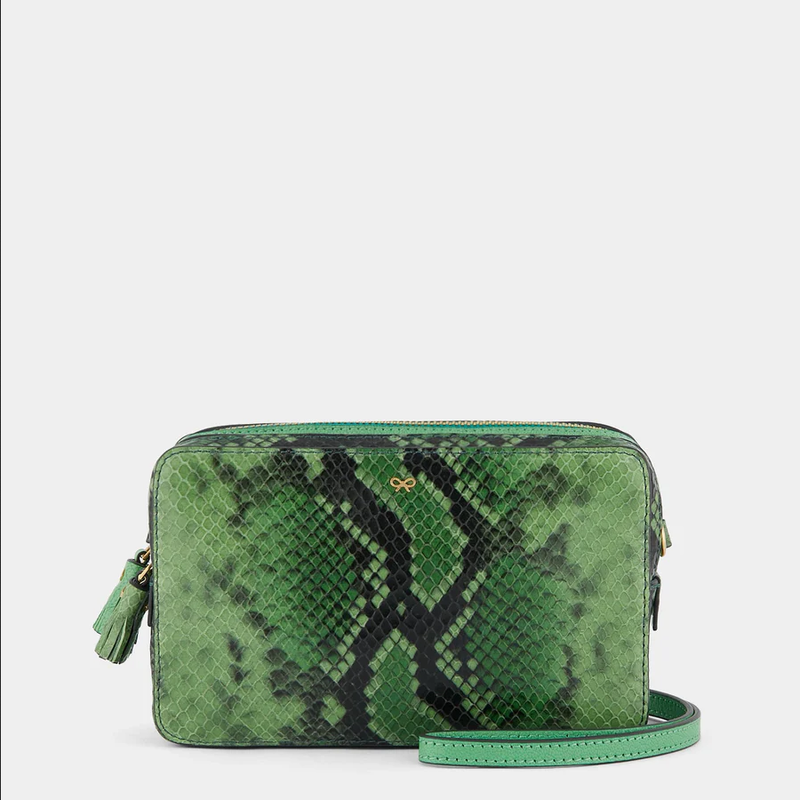 ANYA HINDMARCH Quilted Double Zip Cross-Body - Grass Green Snake