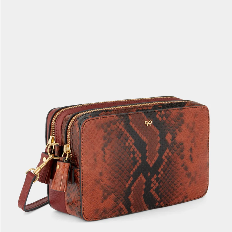 ANYA HINDMARCH Quilted Double Zip Cross-Body - Walnut Snake