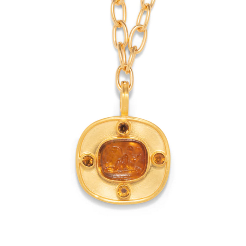 DINA MACKNEY Mandarin Garnet Intaglio Shield Necklace