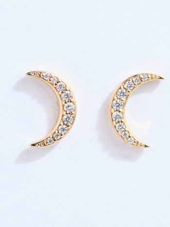 302 COLLECTION 14K Crescent Moon and Diamond Stud Earrings