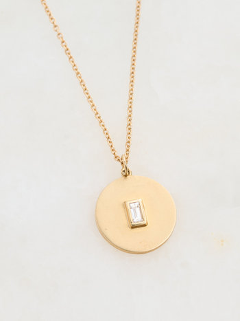 302 COLLECTION Baguette Diamond Disc Necklace