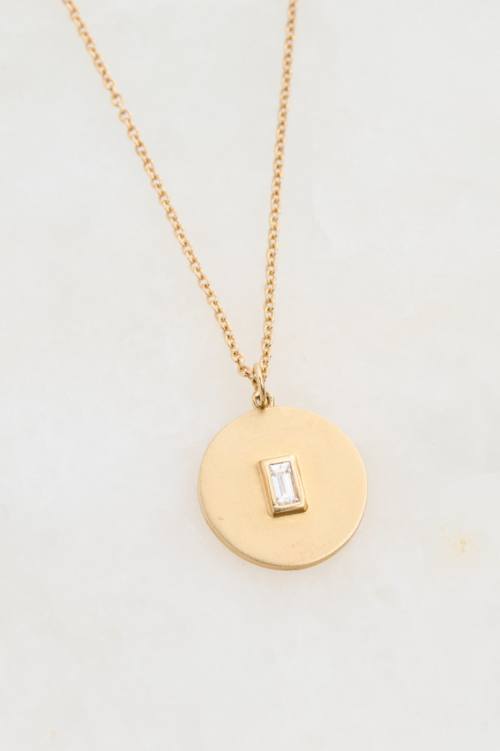 302 COLLECTION Baguette Diamond Disc Necklace