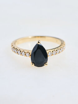 302 COLLECTION 2CT Pear Shaped Black Onyx and .02ct Diamond Ring
