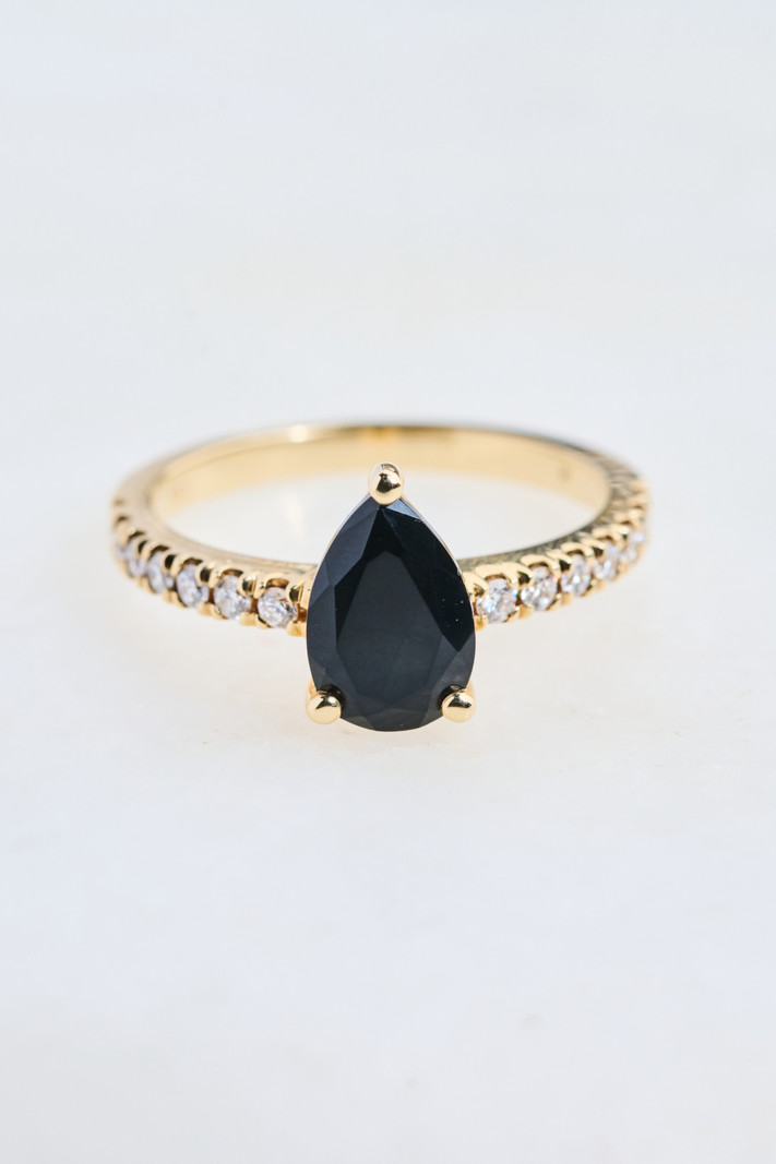 302 COLLECTION 2CT Pear Shaped Black Onyx and .02ct Diamond Ring