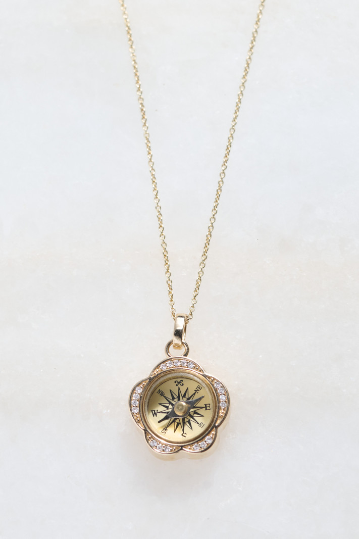 SYDNEY EVAN Pave Flower Compass Necklace