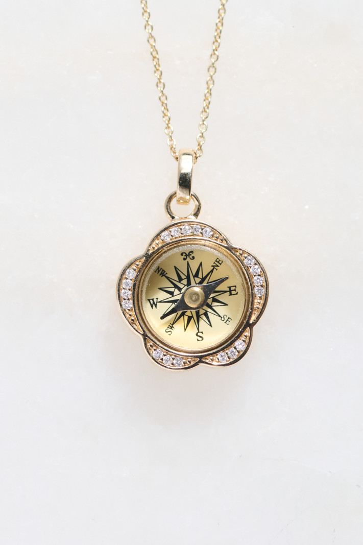 SYDNEY EVAN Pave Flower Compass Necklace