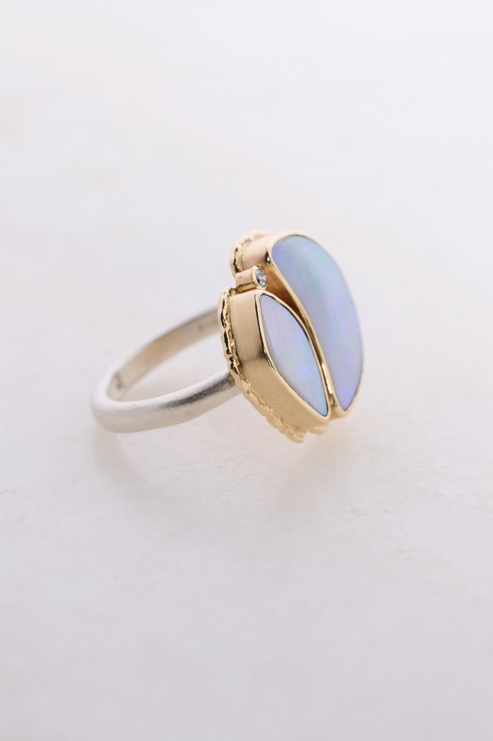 JAMIE JOSEPH Double Australian Opal with Diamond Ring - Size 7