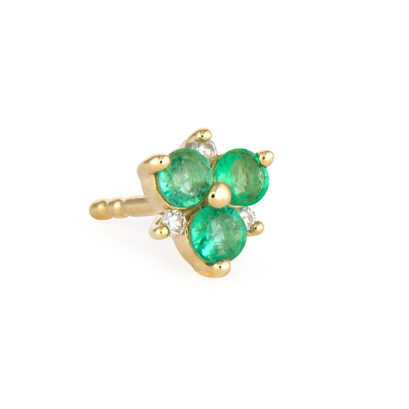 THREE STORIES Emerald Pave Flower Stud Earrings