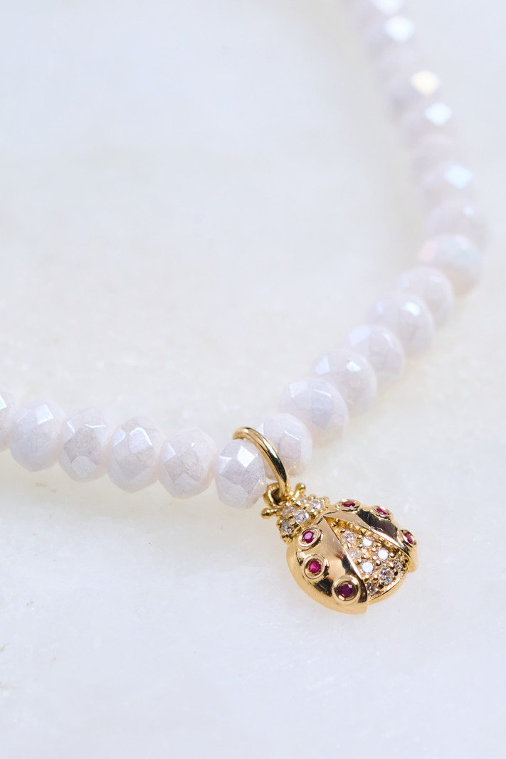 SYDNEY EVAN Ladybug & Mystic White Quartz Bracelet