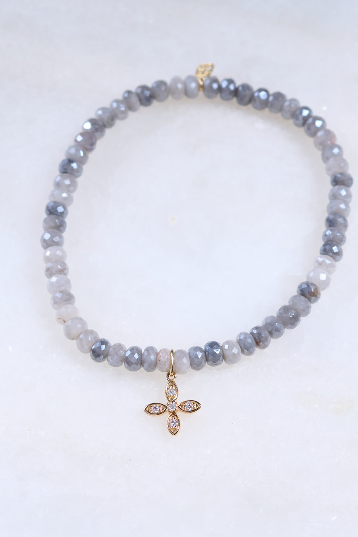 SYDNEY EVAN Diamond Marquis Cross & Mystic Grey Silverite Bracelet